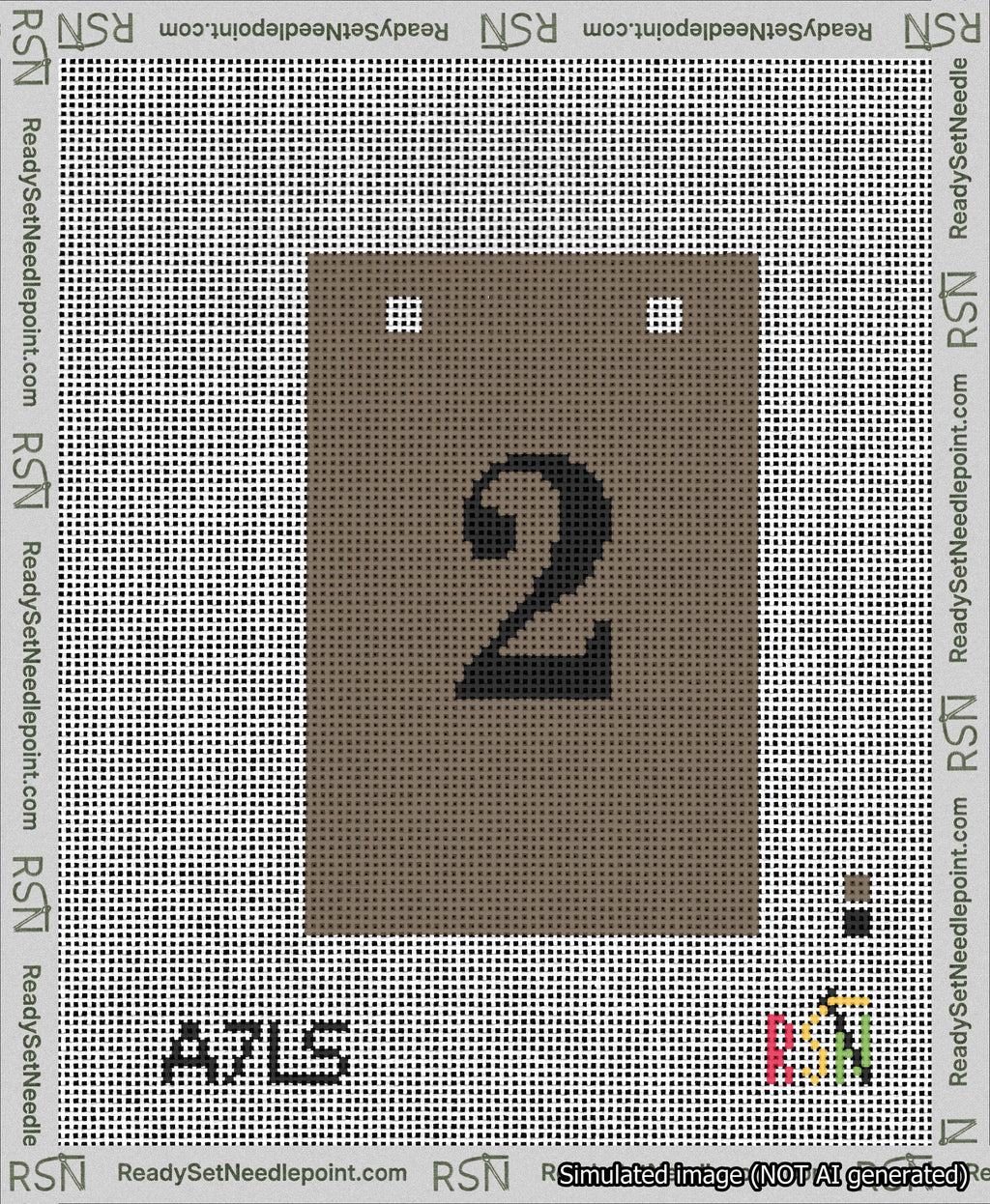 A taped needlepoint canvas with the design: Banner 13 mesh count Squared 2 Black on Brown.