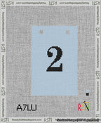 A taped needlepoint canvas with the design: Banner 13 mesh count Squared 2 Black on Light Blue.
