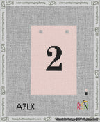 A taped needlepoint canvas with the design: Banner 13 mesh count Squared 2 Black on Pink.