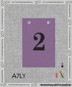 A taped needlepoint canvas with the design: Banner 13 mesh count Squared 2 Black on Purple.