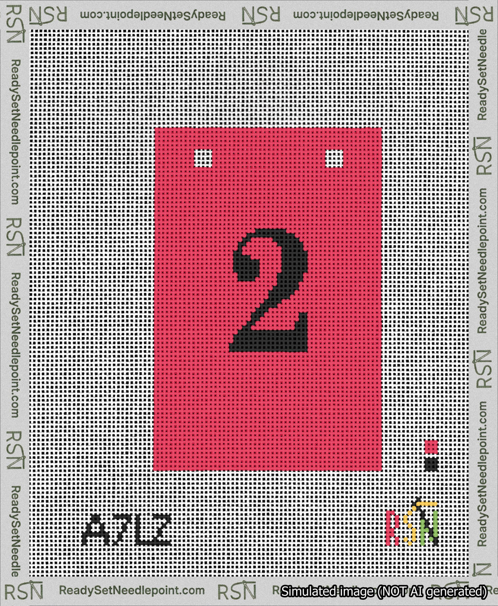 A taped needlepoint canvas with the design: Banner 13 mesh count Squared 2 Black on Red.