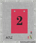 A taped needlepoint canvas with the design: Banner 13 mesh count Squared 2 Black on Red.