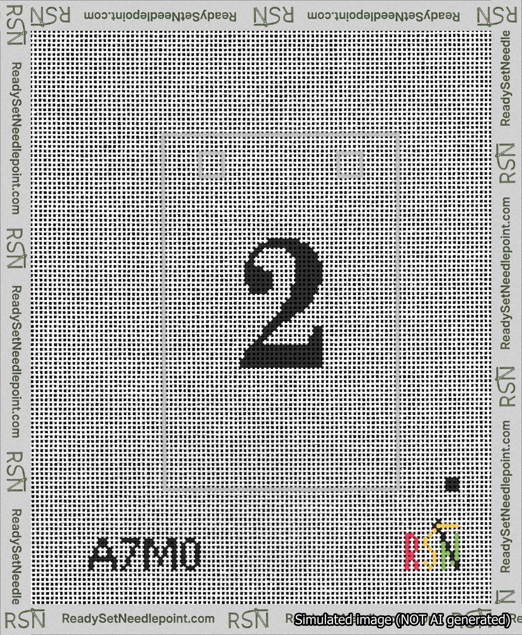 A taped needlepoint canvas with the design: Banner 13 mesh count Squared 2 Black on White.