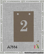 A taped needlepoint canvas with the design: Banner 13 mesh count Squared 2 White on Brown.