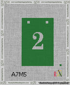 A taped needlepoint canvas with the design: Banner 13 mesh count Squared 2 White on Green.