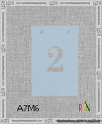 A taped needlepoint canvas with the design: Banner 13 mesh count Squared 2 White on Light Blue.