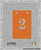 A taped needlepoint canvas with the design: Banner 13 mesh count Squared 2 White on Orange.