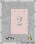 A taped needlepoint canvas with the design: Banner 13 mesh count Squared 2 White on Pink.