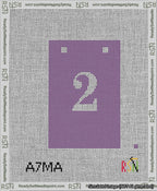 A taped needlepoint canvas with the design: Banner 13 mesh count Squared 2 White on Purple.