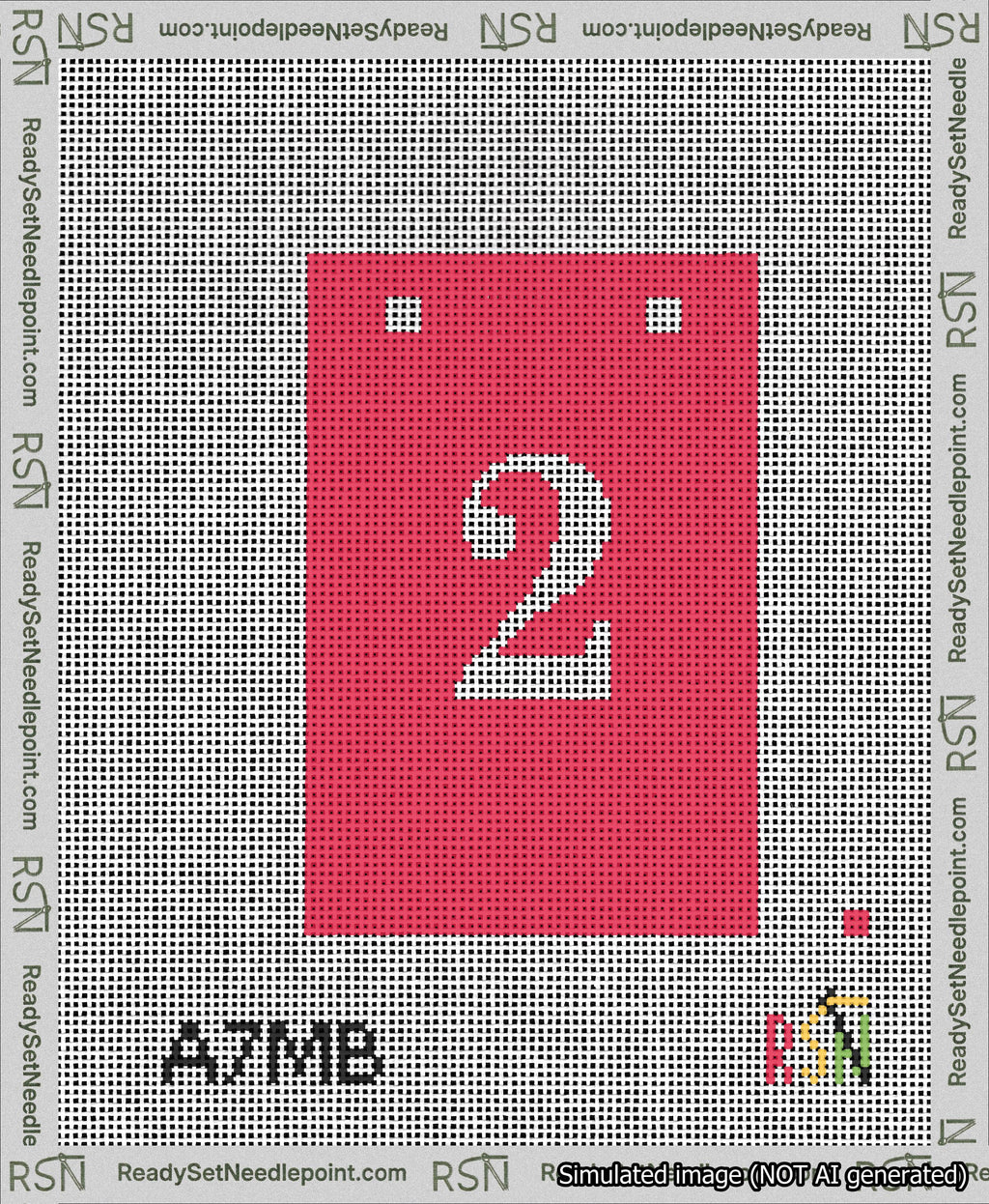 A taped needlepoint canvas with the design: Banner 13 mesh count Squared 2 White on Red.