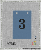 A taped needlepoint canvas with the design: Banner 13 mesh count Squared 3 Black on Blue.
