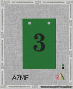 A taped needlepoint canvas with the design: Banner 13 mesh count Squared 3 Black on Green.