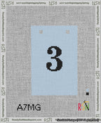 A taped needlepoint canvas with the design: Banner 13 mesh count Squared 3 Black on Light Blue.