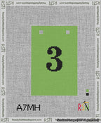 A taped needlepoint canvas with the design: Banner 13 mesh count Squared 3 Black on Light Green.