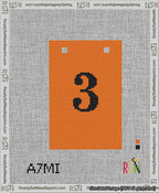 A taped needlepoint canvas with the design: Banner 13 mesh count Squared 3 Black on Orange.