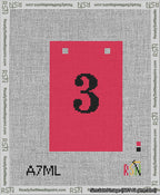 A taped needlepoint canvas with the design: Banner 13 mesh count Squared 3 Black on Red.