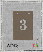 A taped needlepoint canvas with the design: Banner 13 mesh count Squared 3 White on Brown.