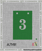A taped needlepoint canvas with the design: Banner 13 mesh count Squared 3 White on Green.
