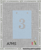 A taped needlepoint canvas with the design: Banner 13 mesh count Squared 3 White on Light Blue.