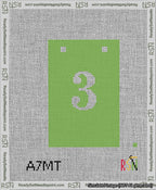 A taped needlepoint canvas with the design: Banner 13 mesh count Squared 3 White on Light Green.