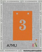 A taped needlepoint canvas with the design: Banner 13 mesh count Squared 3 White on Orange.