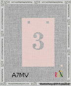 A taped needlepoint canvas with the design: Banner 13 mesh count Squared 3 White on Pink.