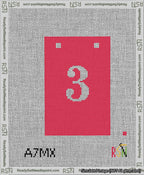 A taped needlepoint canvas with the design: Banner 13 mesh count Squared 3 White on Red.