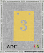 A taped needlepoint canvas with the design: Banner 13 mesh count Squared 3 White on Yellow.