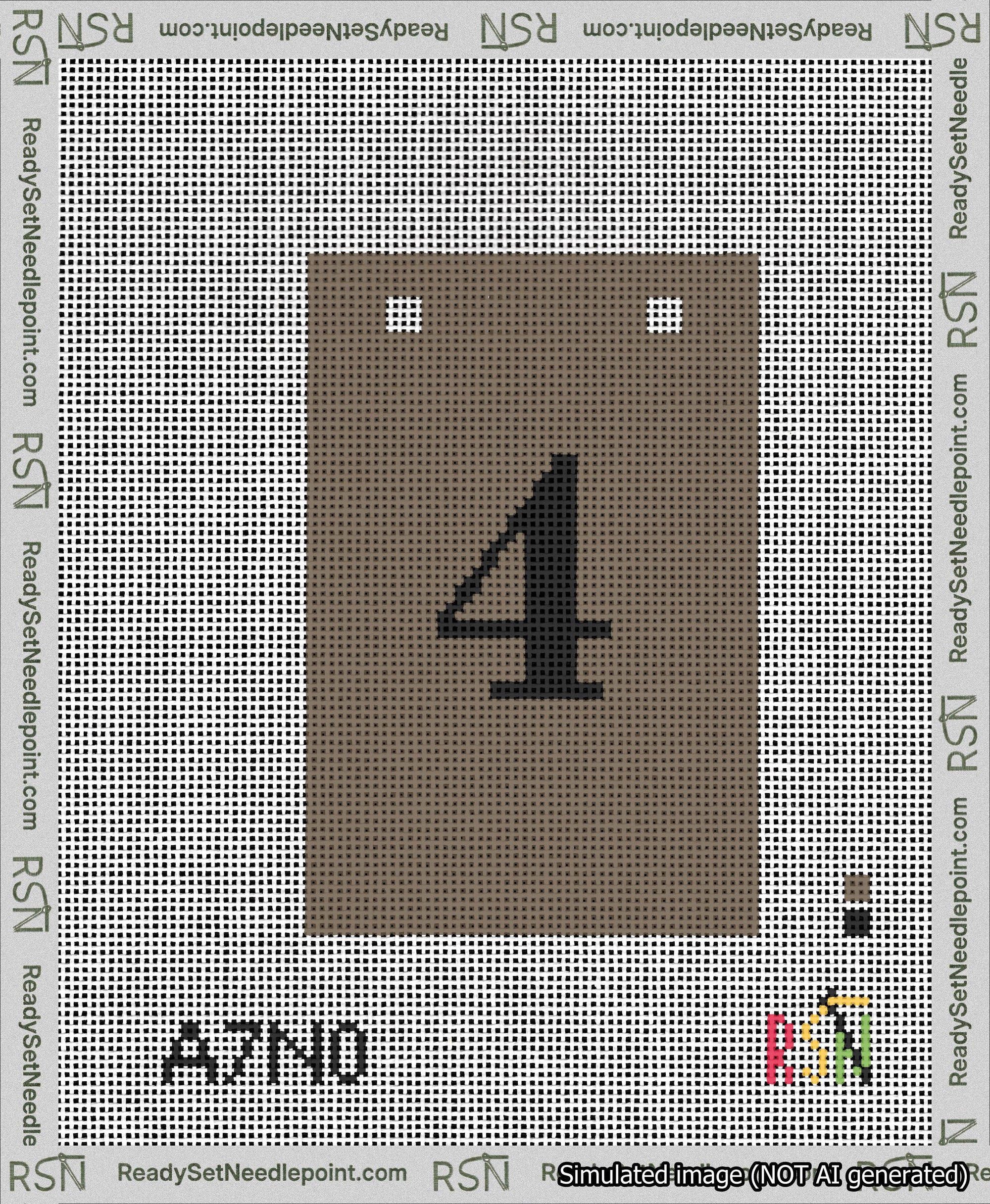 A taped needlepoint canvas with the design: Banner 13 mesh count Squared 4 Black on Brown.