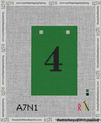 A taped needlepoint canvas with the design: Banner 13 mesh count Squared 4 Black on Green.