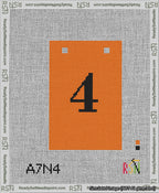 A taped needlepoint canvas with the design: Banner 13 mesh count Squared 4 Black on Orange.