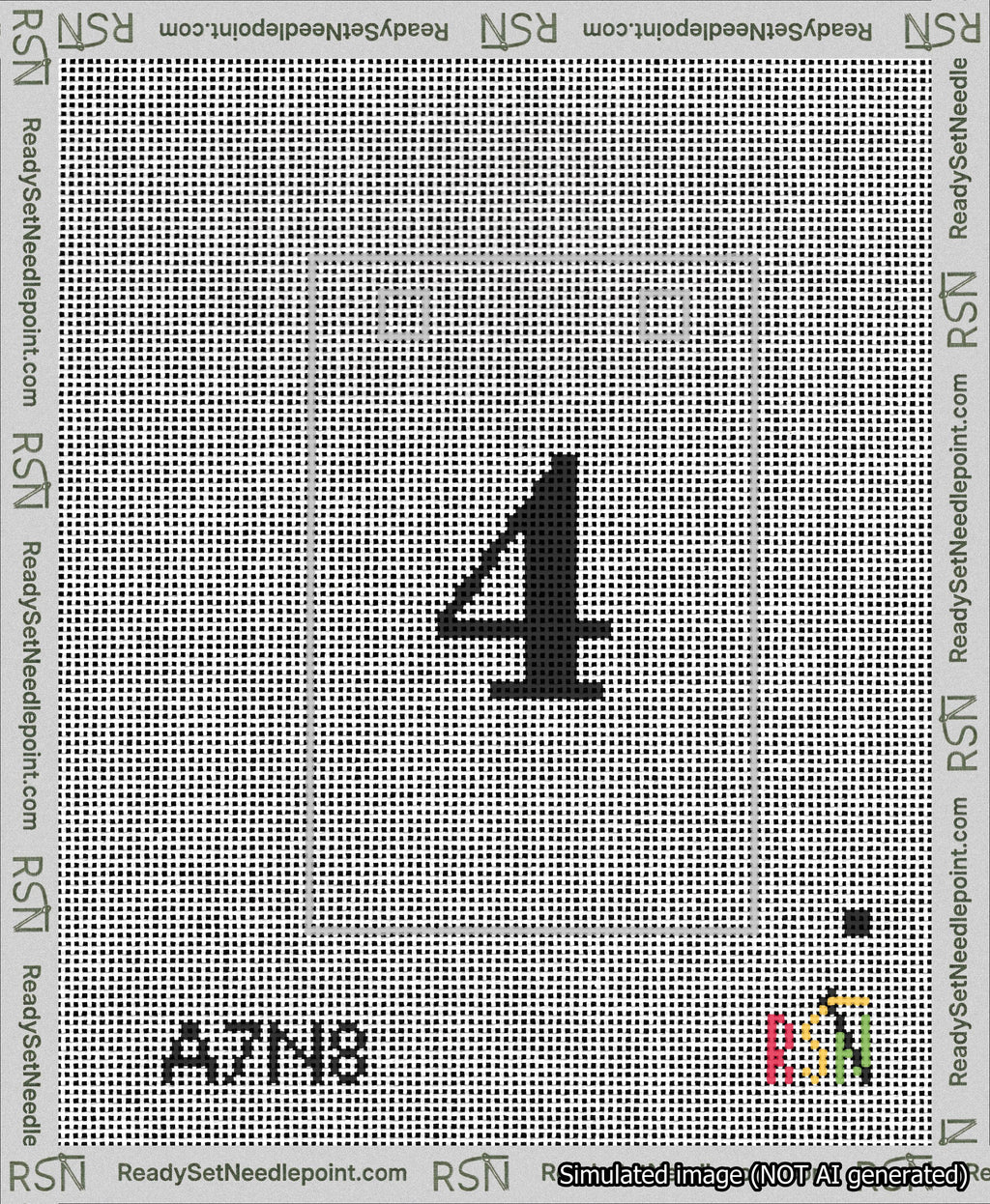 A taped needlepoint canvas with the design: Banner 13 mesh count Squared 4 Black on White.