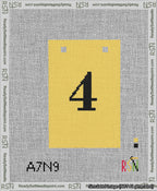 A taped needlepoint canvas with the design: Banner 13 mesh count Squared 4 Black on Yellow.