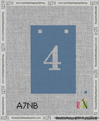 A taped needlepoint canvas with the design: Banner 13 mesh count Squared 4 White on Blue.