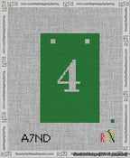 A taped needlepoint canvas with the design: Banner 13 mesh count Squared 4 White on Green.