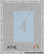 A taped needlepoint canvas with the design: Banner 13 mesh count Squared 4 White on Light Blue.