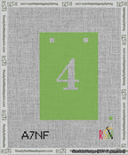 A taped needlepoint canvas with the design: Banner 13 mesh count Squared 4 White on Light Green.
