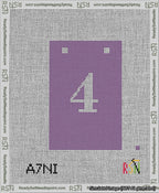 A taped needlepoint canvas with the design: Banner 13 mesh count Squared 4 White on Purple.