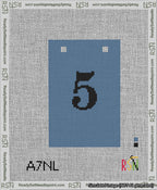 A taped needlepoint canvas with the design: Banner 13 mesh count Squared 5 Black on Blue.