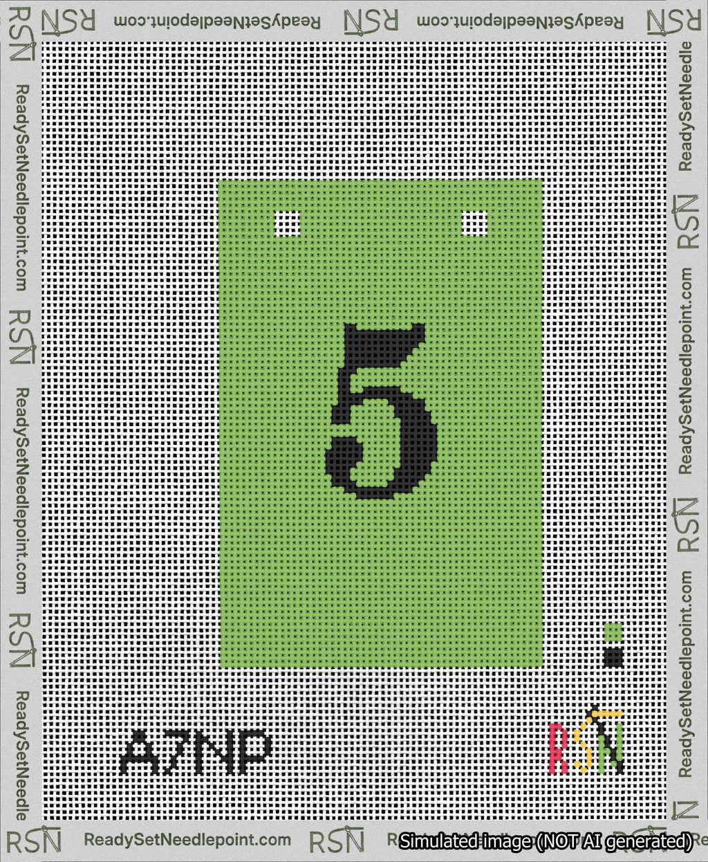 A taped needlepoint canvas with the design: Banner 13 mesh count Squared 5 Black on Light Green.