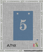 A taped needlepoint canvas with the design: Banner 13 mesh count Squared 5 White on Blue.