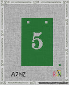 A taped needlepoint canvas with the design: Banner 13 mesh count Squared 5 White on Green.