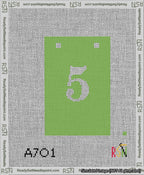 A taped needlepoint canvas with the design: Banner 13 mesh count Squared 5 White on Light Green.