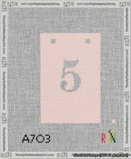 A taped needlepoint canvas with the design: Banner 13 mesh count Squared 5 White on Pink.