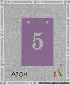 A taped needlepoint canvas with the design: Banner 13 mesh count Squared 5 White on Purple.