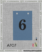 A taped needlepoint canvas with the design: Banner 13 mesh count Squared 6 Black on Blue.