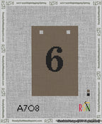 A taped needlepoint canvas with the design: Banner 13 mesh count Squared 6 Black on Brown.