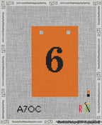 A taped needlepoint canvas with the design: Banner 13 mesh count Squared 6 Black on Orange.