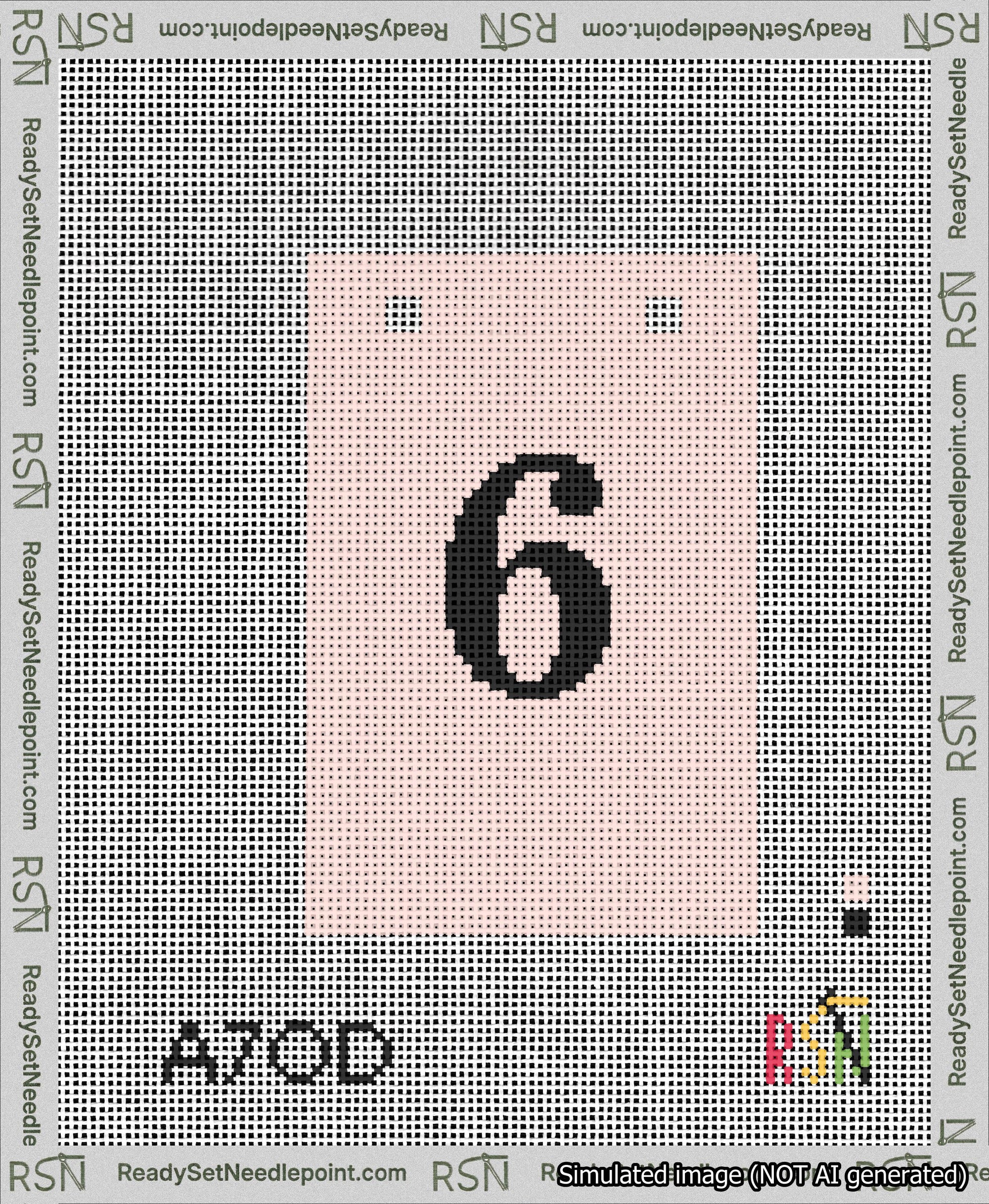 A taped needlepoint canvas with the design: Banner 13 mesh count Squared 6 Black on Pink.