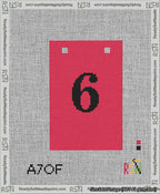 A taped needlepoint canvas with the design: Banner 13 mesh count Squared 6 Black on Red.